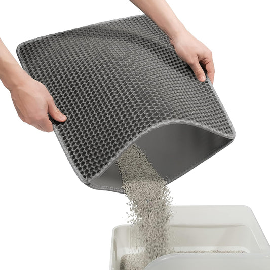Cat Litter Mat Kitty Litter Trapping Mat 18” X17” Honeycomb Double Layer, Urine Waterproof, Easier to Clean, Litter Box Mat Scatter Control, Less Waste, Soft on Paws, Non-Slip