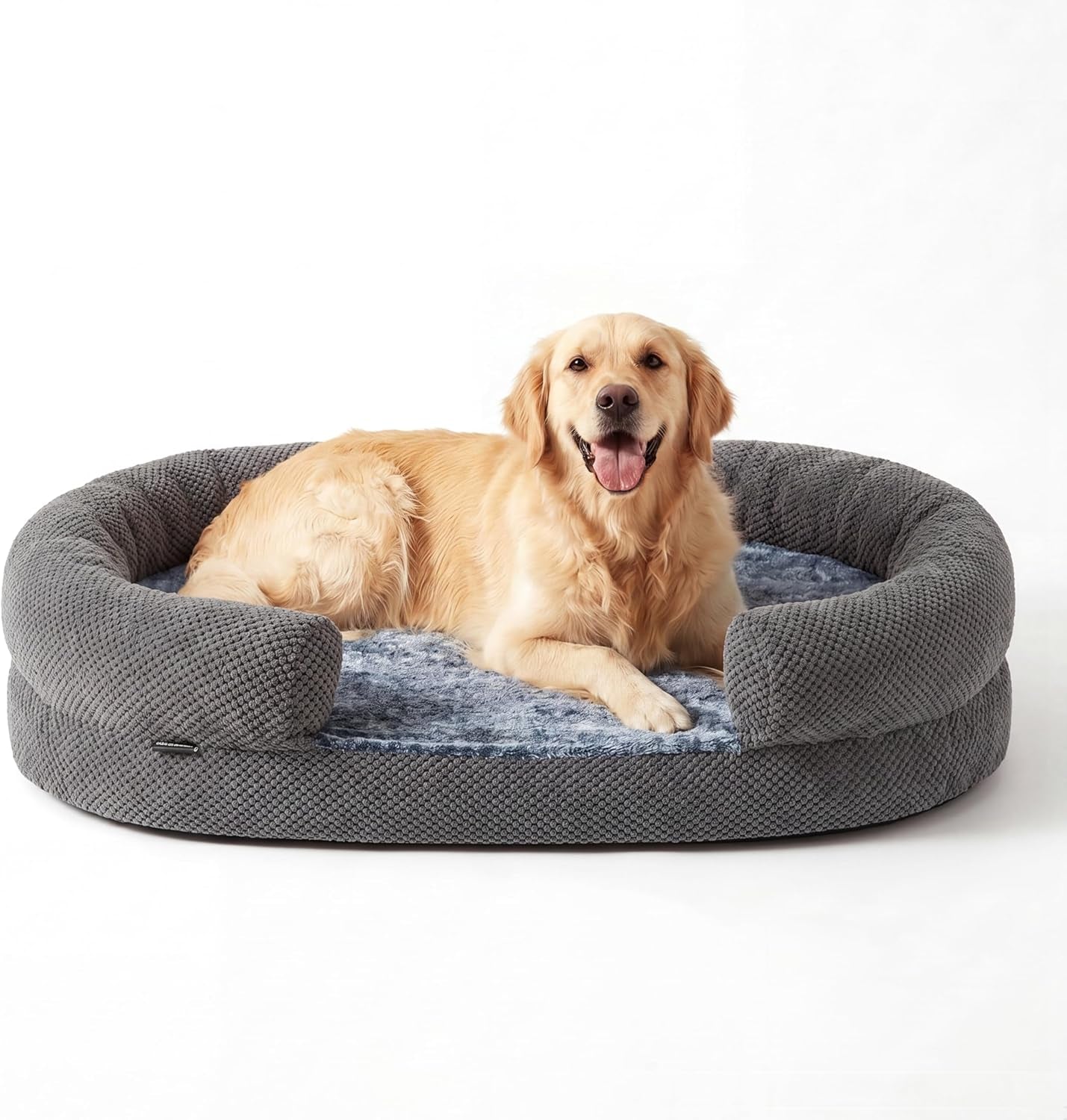 Orthopedic Memory Foam Dog Bed for Large Breeds, 48-Inch Oval Design with Removable Washable Cover, Bolstered Sides, and Non-Slip Bottom, Ideal for Senior Dogs, Gray