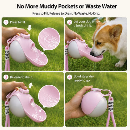 2 in 1 Portable Dog Water Bottle with Foldable Bowl, 10Oz Stainless Steel Pet Water Bottle for Dogs, Leak Proof Travel Dog Water Dispenser for Walking, Hiking, Camping & Travel