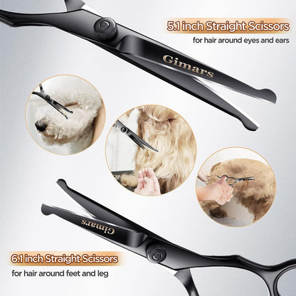 7Inch Professional 4CR Stainless Steel 6 in 1 Grooming Scissors for Dogs with Safety round Tip, Heavy Duty Titanium Coated Pet Grooming Scissor for Dogs, Cats and Other Animals