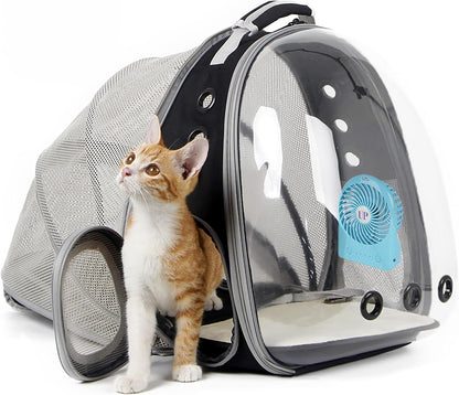 Cat Bubble Backpack with Ventilation Fan, Accommodates Pets up to 12 lbs, Astronaut-Inspired Clear Window Travel Carrier for Cats and Small Dogs