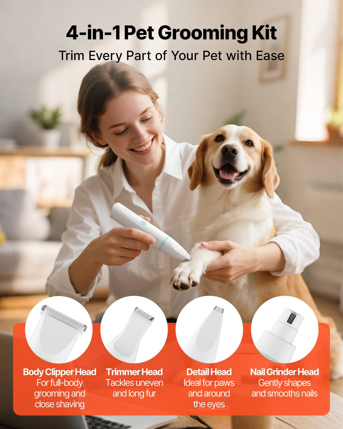 VEVOR Dog Clipper Trimmers Rechargeable Electric Pet Grooming Kit Quiet Cordless