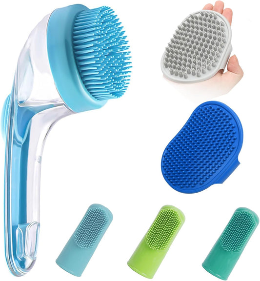 (6 Pcs)  Pet Grooming Bath Massage Brush with Soap and Shampoo Dispenser Soft Silicone Bristle for Long Short Haired Dogs Cats Shower