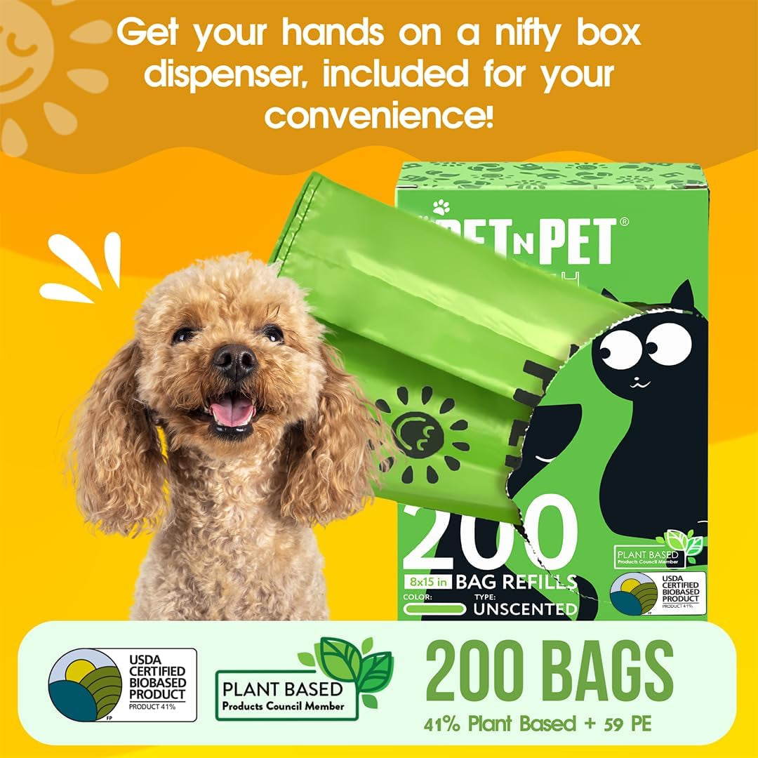 Poop Bags for Dogs, 200 Count, Unscented, Tie Handles Thick