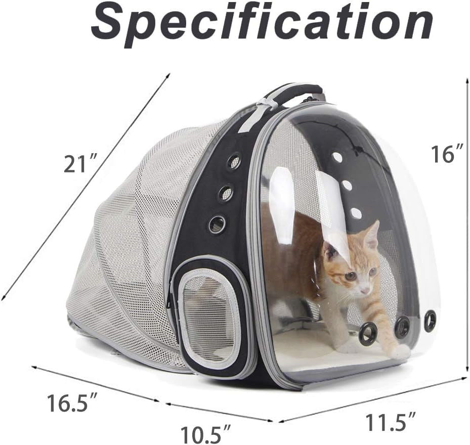 Cat Bubble Backpack with Ventilation Fan, Accommodates Pets up to 12 lbs, Astronaut-Inspired Clear Window Travel Carrier for Cats and Small Dogs