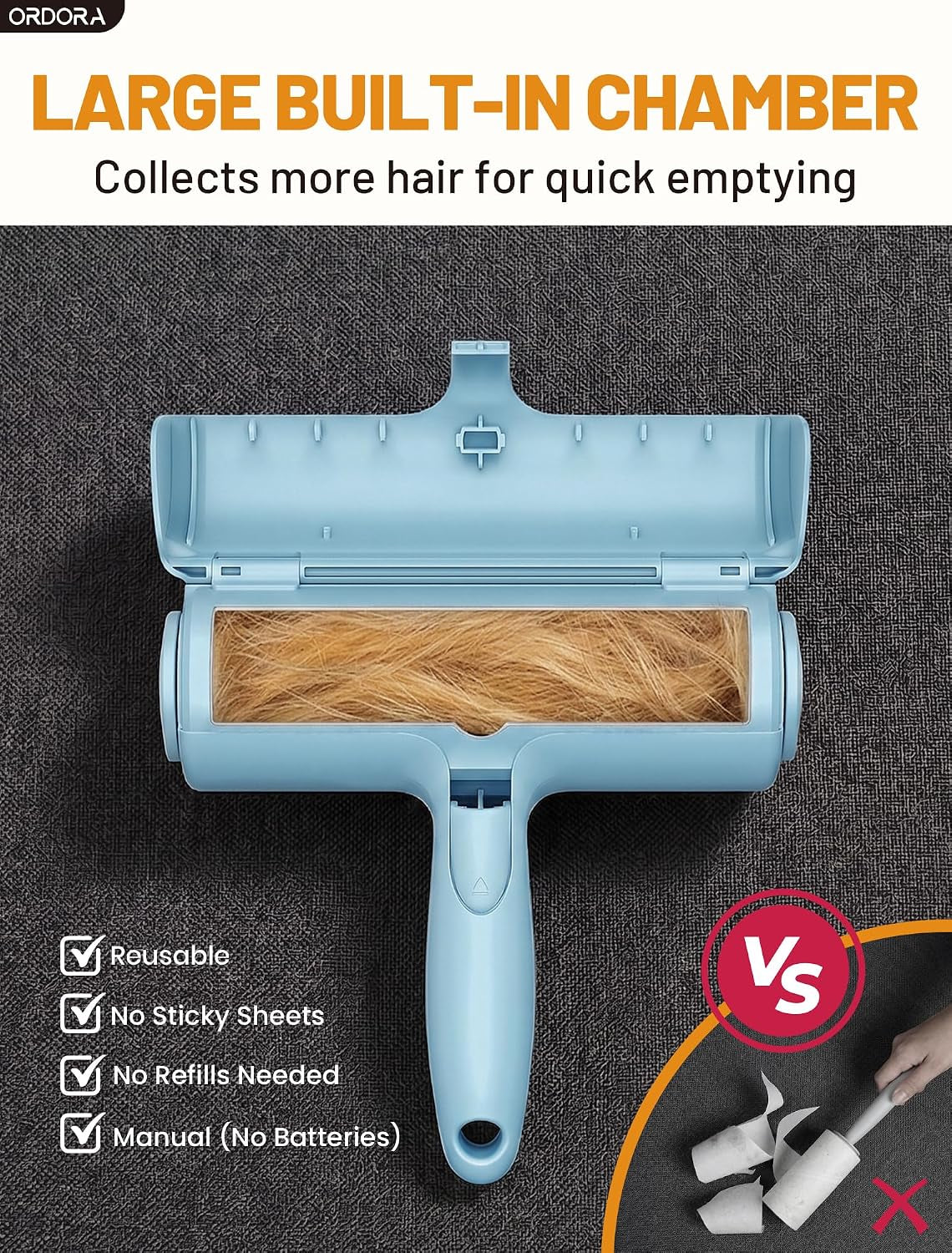 Pet Hair Removal Tool: Reusable Lint Roller for Pet Hair - Portable Pet Hair Remover - Dog and Cat Hair Remover for Couch, Bedding, Car, Rugs & Furniture, for Multi-Pet Homes (Blue)