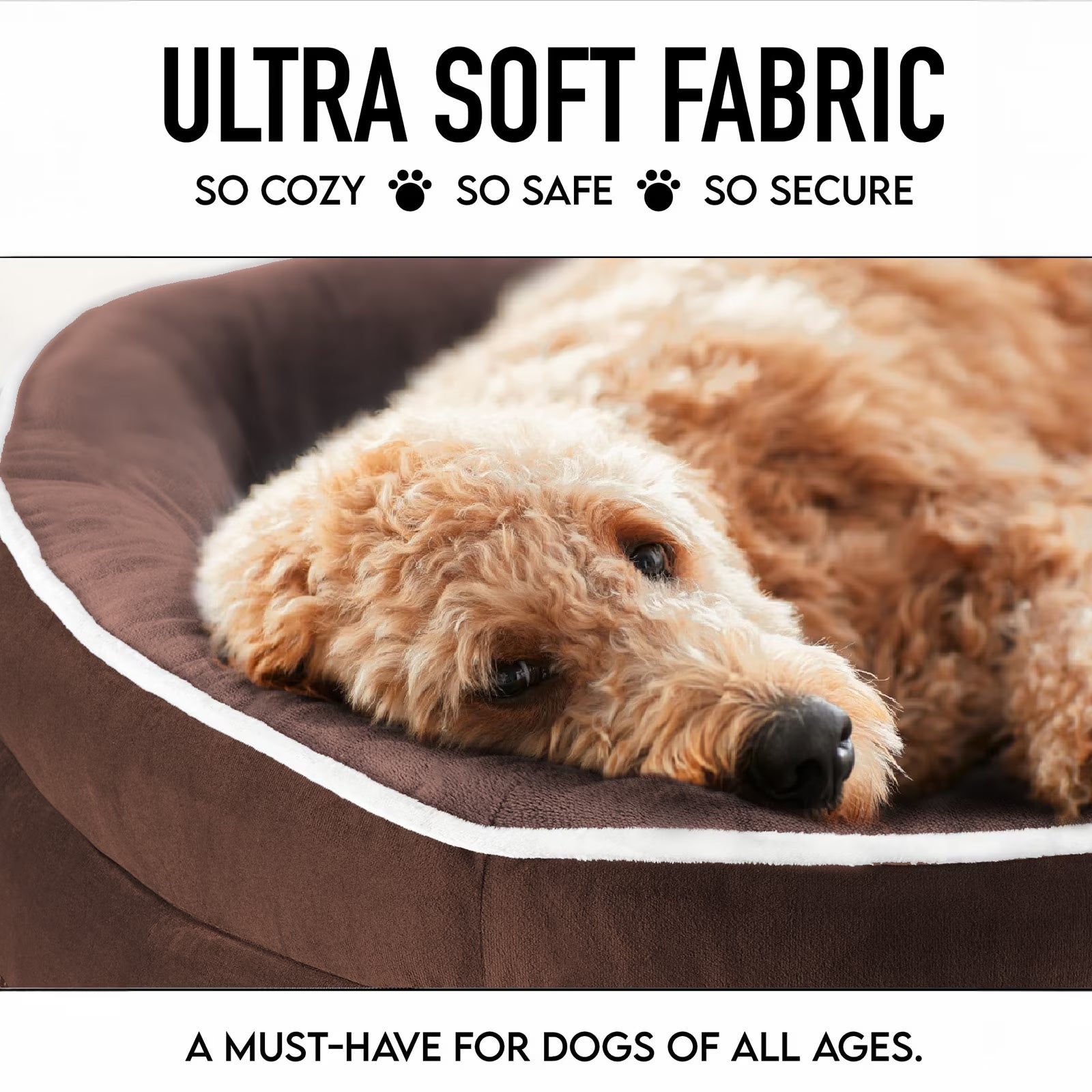 Luxury Brown Orthopedic Pet Bed for Medium Dogs – Removable Machine-Washable Plush Cover, 4-Sided Bolster, Non-Slip Base, Dimensions 35" x 28" x 6