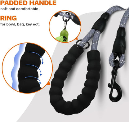 Rope Dog Leash for Small Medium Dogs, 5 FT Padded Handle, Grey
