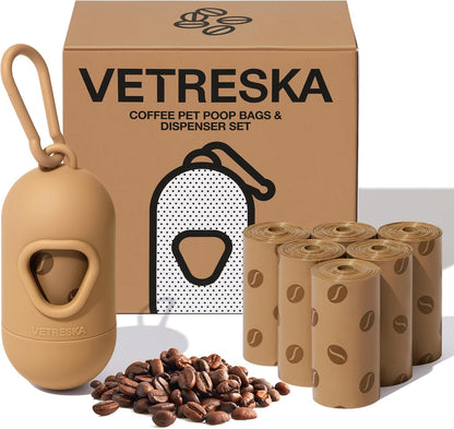 Dog Poop Bags Dispenser with Coffee Scented Waste Bags, 105 Counts