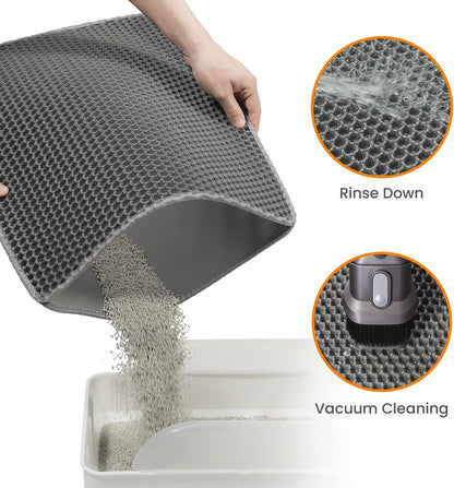 Cat Litter Mat Kitty Litter Trapping Mat 18” X17” Honeycomb Double Layer, Urine Waterproof, Easier to Clean, Litter Box Mat Scatter Control, Less Waste, Soft on Paws, Non-Slip