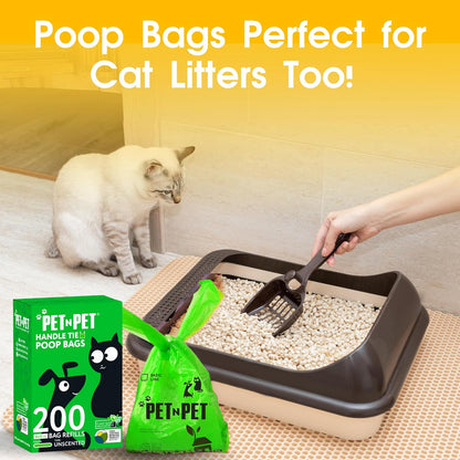 Poop Bags for Dogs, 200 Count, Unscented, Tie Handles Thick