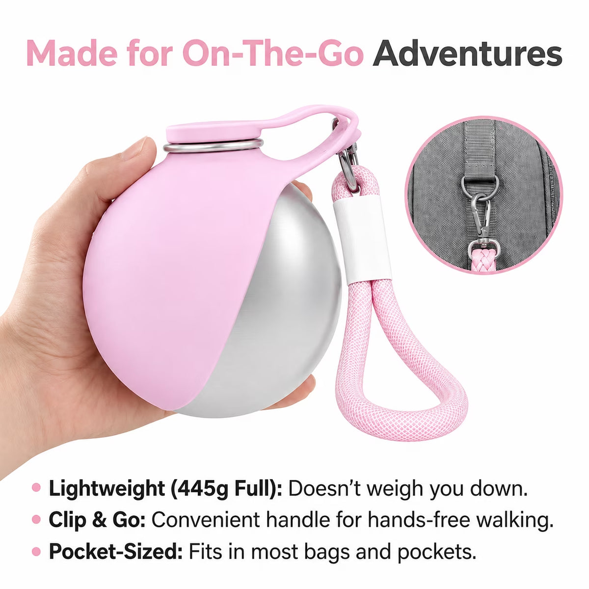 2 in 1 Portable Dog Water Bottle with Foldable Bowl, 10Oz Stainless Steel Pet Water Bottle for Dogs, Leak Proof Travel Dog Water Dispenser for Walking, Hiking, Camping & Travel