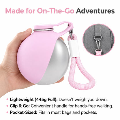 2 in 1 Portable Dog Water Bottle with Foldable Bowl, 10Oz Stainless Steel Pet Water Bottle for Dogs, Leak Proof Travel Dog Water Dispenser for Walking, Hiking, Camping & Travel