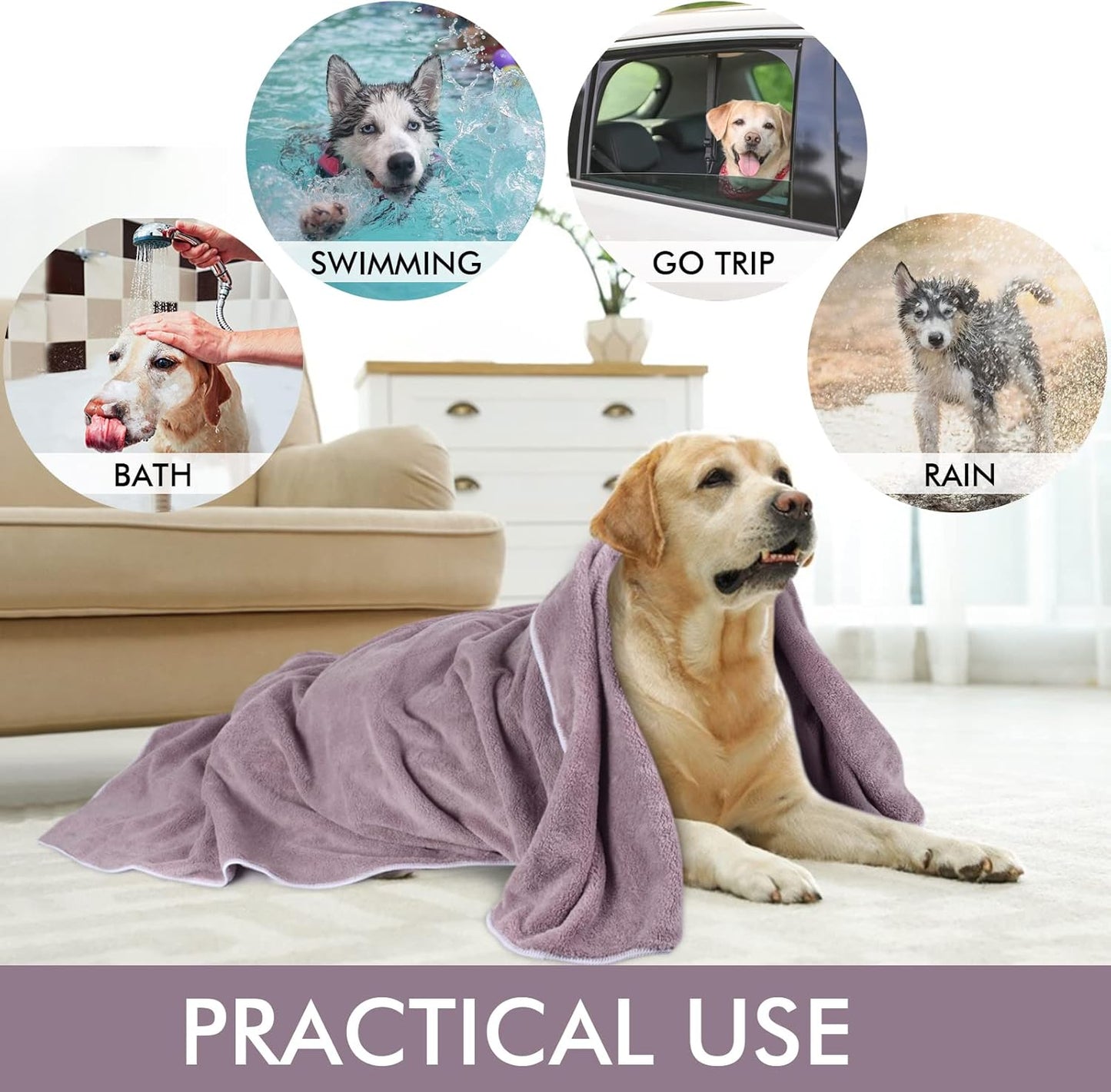 Dog Towel Absorbent Microfiber Pet Bath Towel for Dogs & Cats Purple