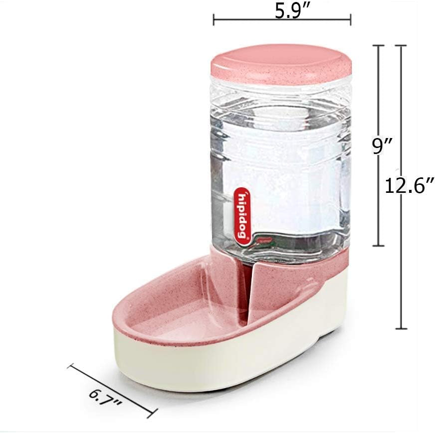 Automatic Cat Feeder Automatic Dog Water Dispenser 1 Gallon Double Bowl Design for Cats or Small Pets (Pink Water)