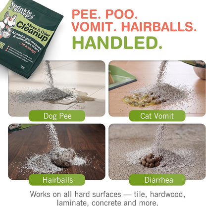 : Pet Mess & Odor Cleanup Duo - 15Oz Bag & Dustpan Broom - Dog Accident Clumping Powder, Remove Urine-Poop-Vomit from Hard Services