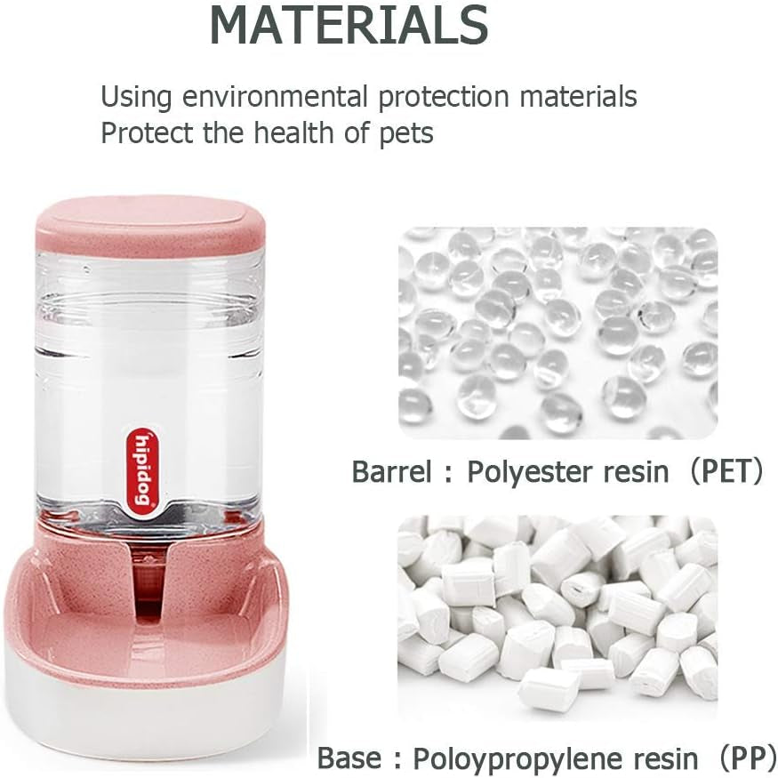Automatic Cat Feeder Automatic Dog Water Dispenser 1 Gallon Double Bowl Design for Cats or Small Pets (Pink Water)