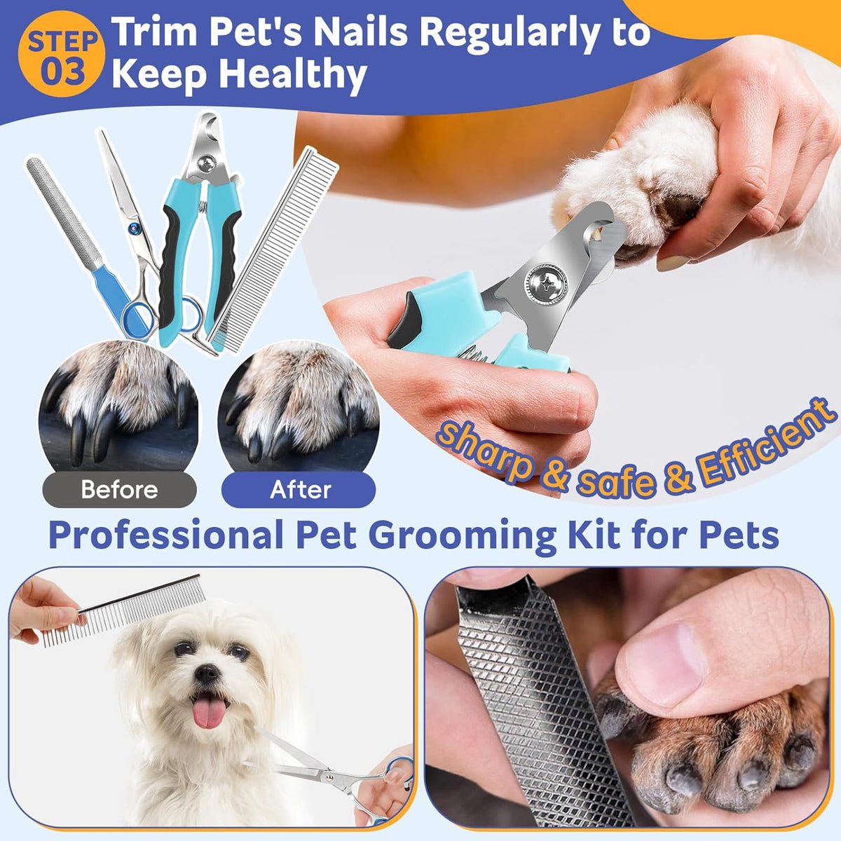Dog Brush for Shedding 13Pcs Bath Grooming Kit with Pet Nail Clipper and File - Dog Bath Brush Cat Grooming Supplies, Dematting Comb Bath Brush Shampoo Scrubber for Dogs and Cats